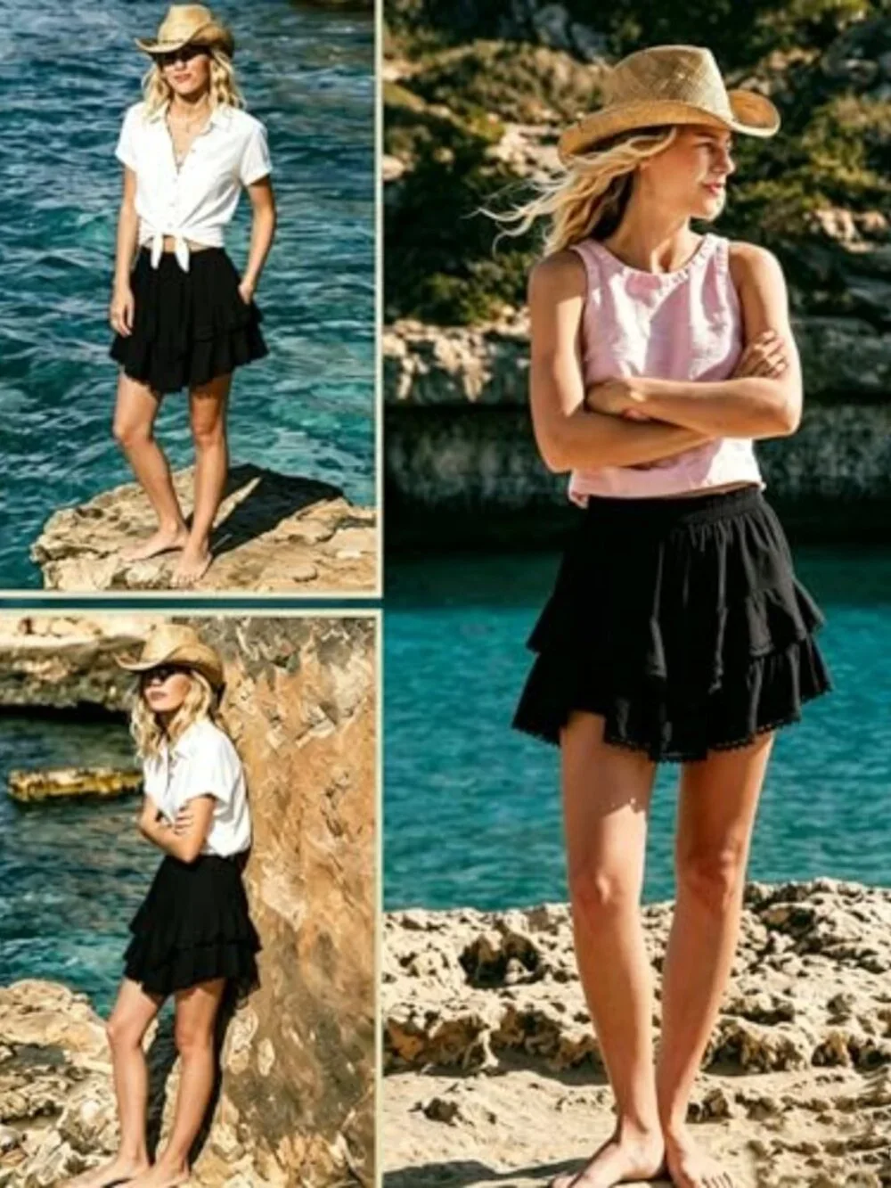 Boho Ruffle Tiered Skort High Waist Cotton Blend Skirt